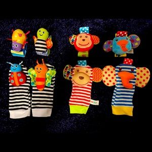 2 sets of Baby wrist & feet rattle animals.